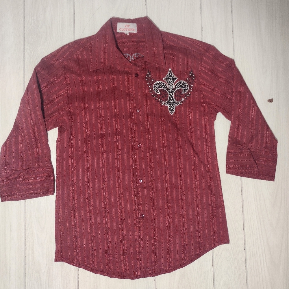 VIP Clothing Button Down 3/4 Long Sleeve Men's Shirt Large.